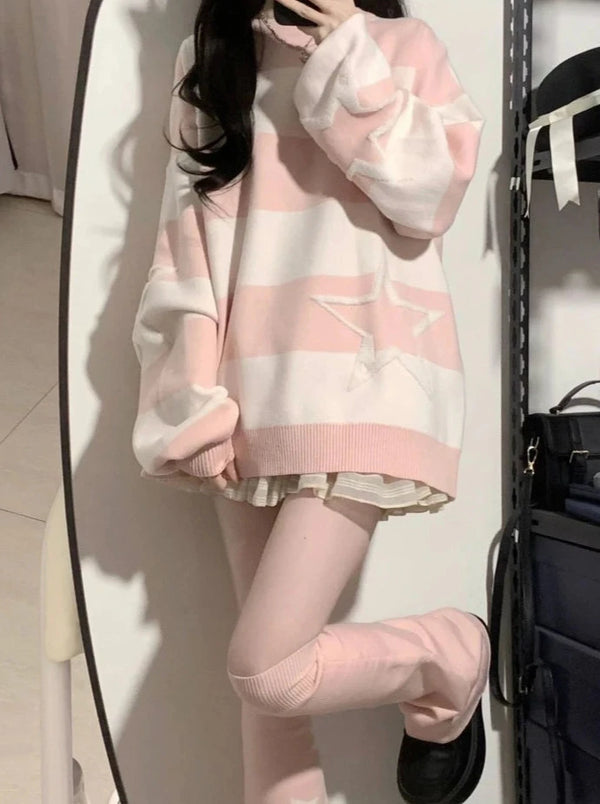 Y2K Japaneese Loose Sweater Pastel Kitten
