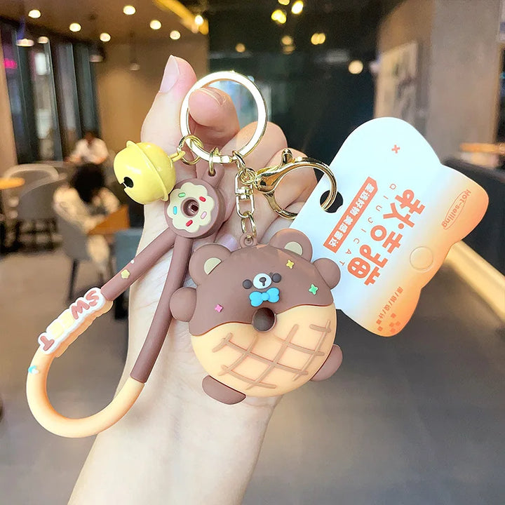 Cartoon Donut Animal Keychain Pastel Kitten
