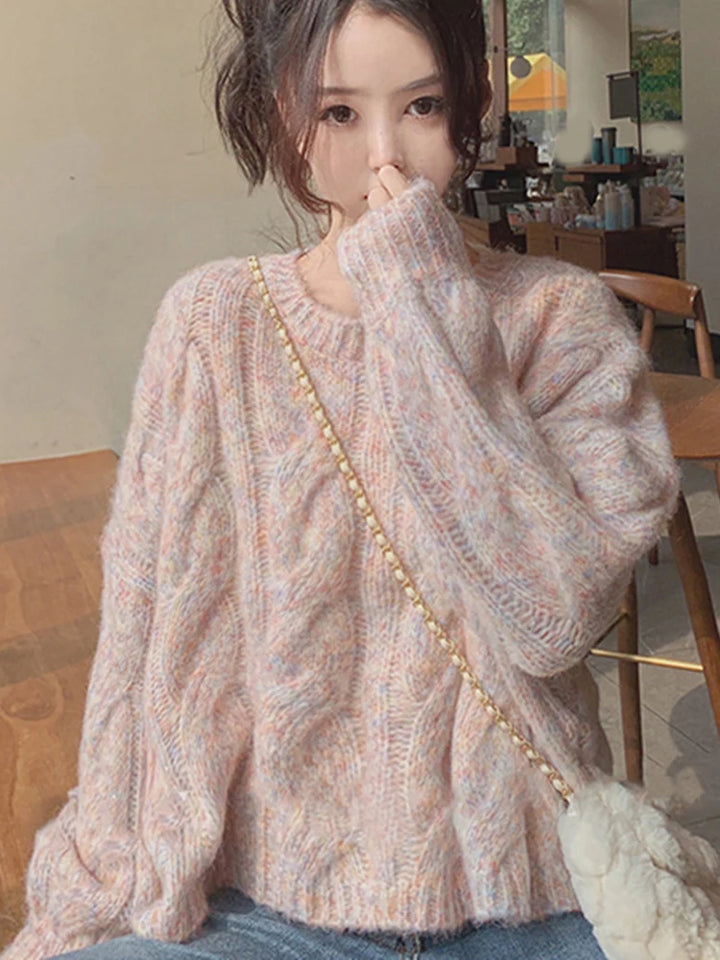 Cute Knitted Loose Sweater Pastel Kitten