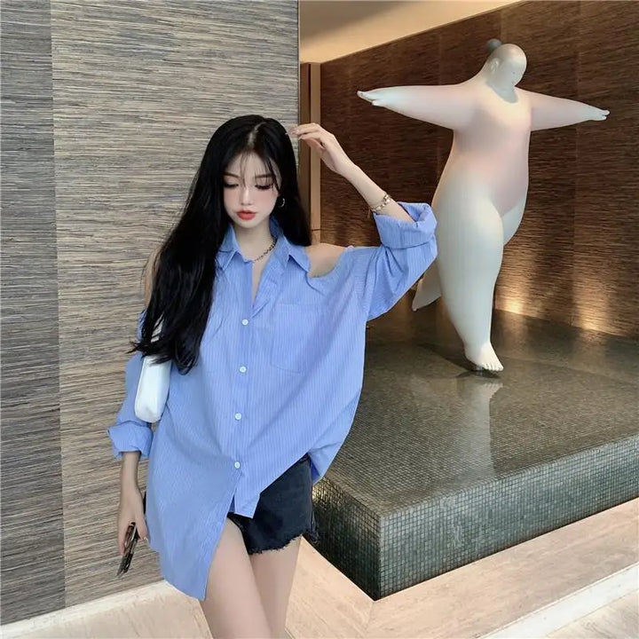 Korean Casual Off-Shoulder Blouse Pastel Kitten