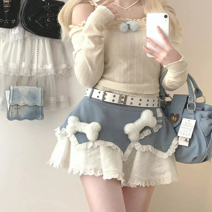 Y2K Kawaii Punk Mini Skirt Pastel Kitten