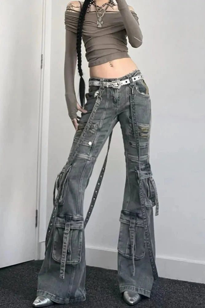 Y2K Grunge Slim Jeans Pastel Kitten