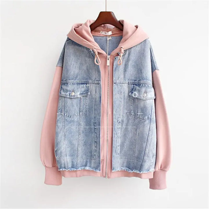 Casual Two-Piece Hooded Denim Jacket Pastel Kitten