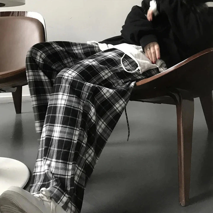 Casual Oversized Plaid Pants Pastel Kitten