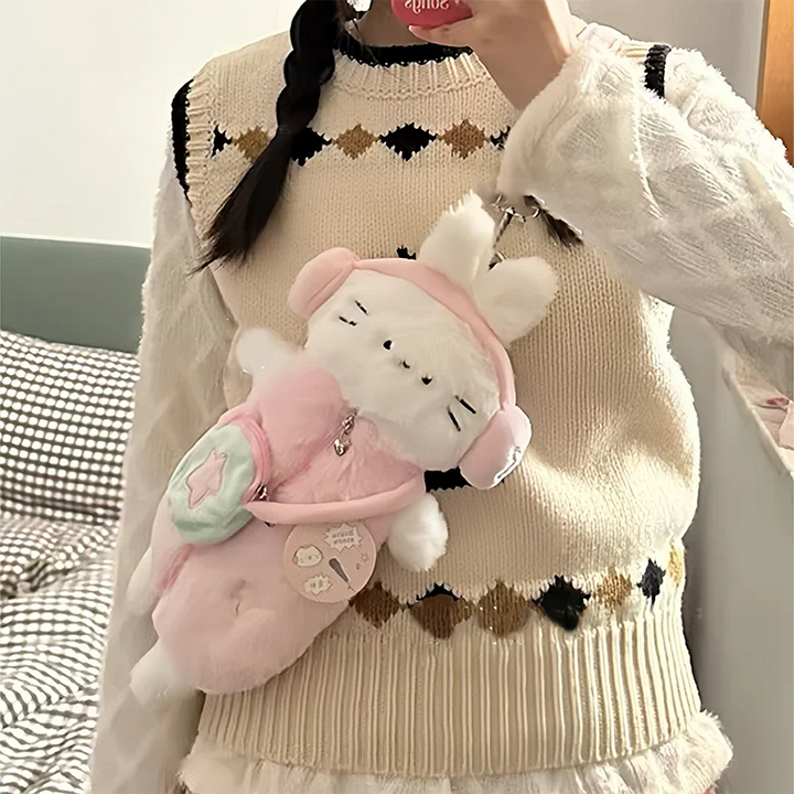 Kawaii Plush Headphone Cat Sling Bag Pastel Kitten