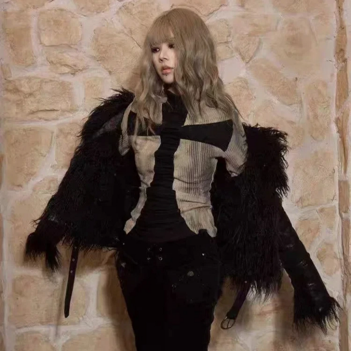 Vintage Cross Slim Sweater Pastel Kitten