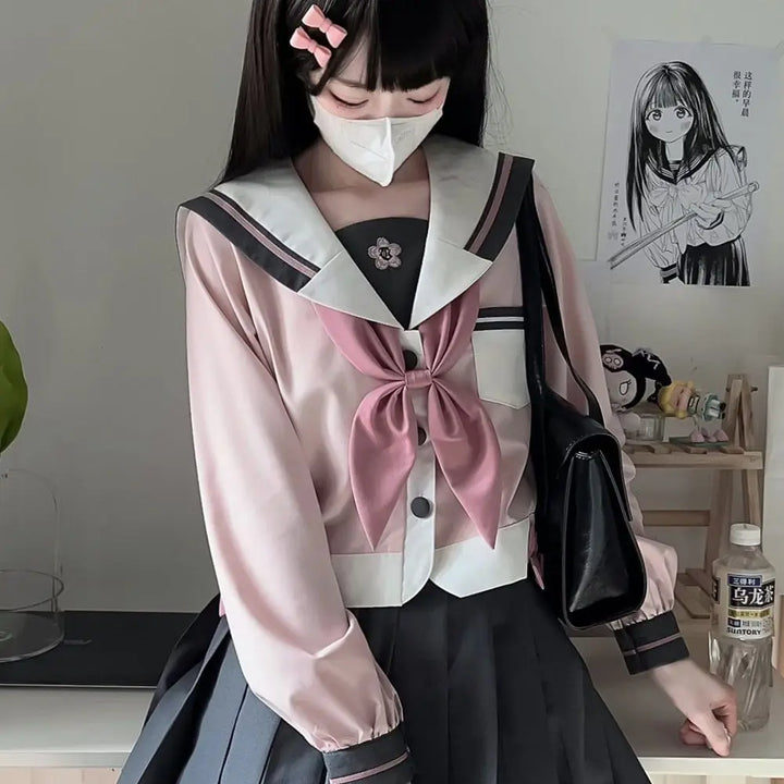 Kawaii Sailor Outfit Set - Skirt & Shirt Pastel Kitten