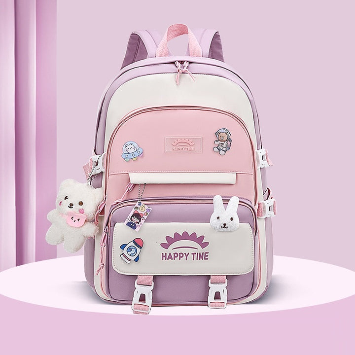 Cute Multi-Pocket Backpack Pastel Kitten