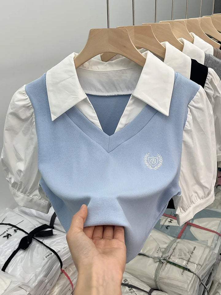 Korean Short Sleeve Polo Shirt Pastel Kitten