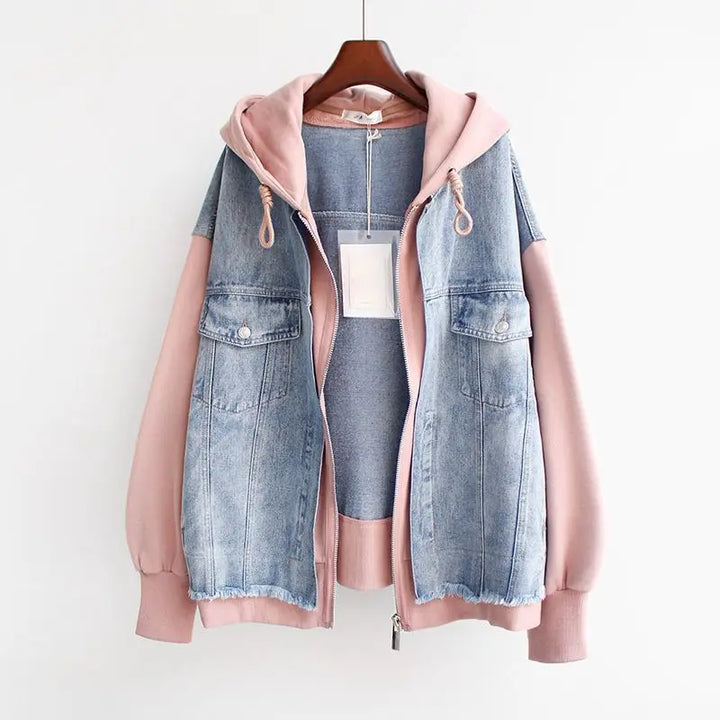 Casual Two-Piece Hooded Denim Jacket Pastel Kitten