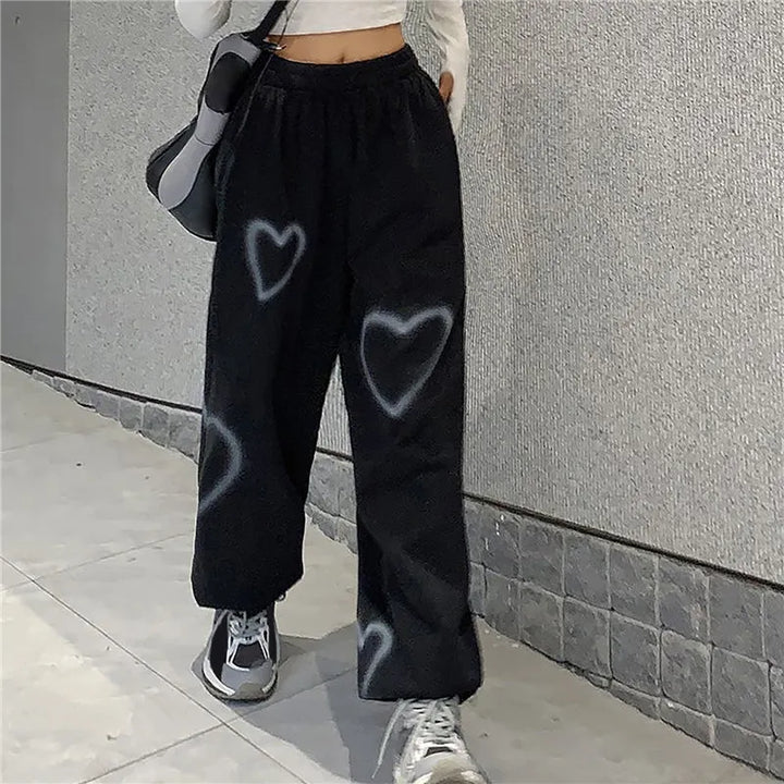 Heart Print Pants Y2k Pastel Kitten