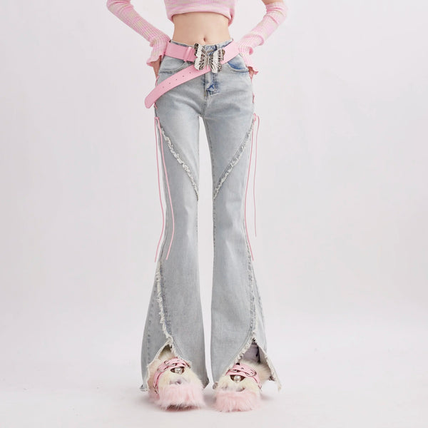 Y2K Loose Flare Jeans Pastel Kitten