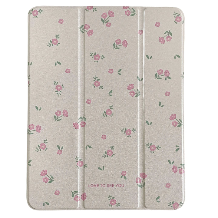Cute Flower White iPad Case Pastel Kitten