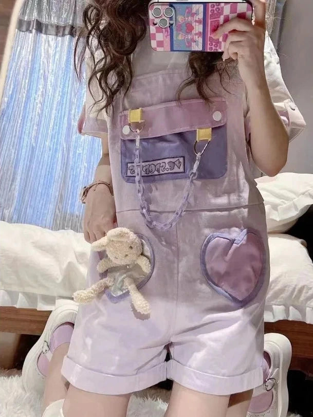 Kawaii Outfit Set - T-Short & Overalls Pastel Kitten