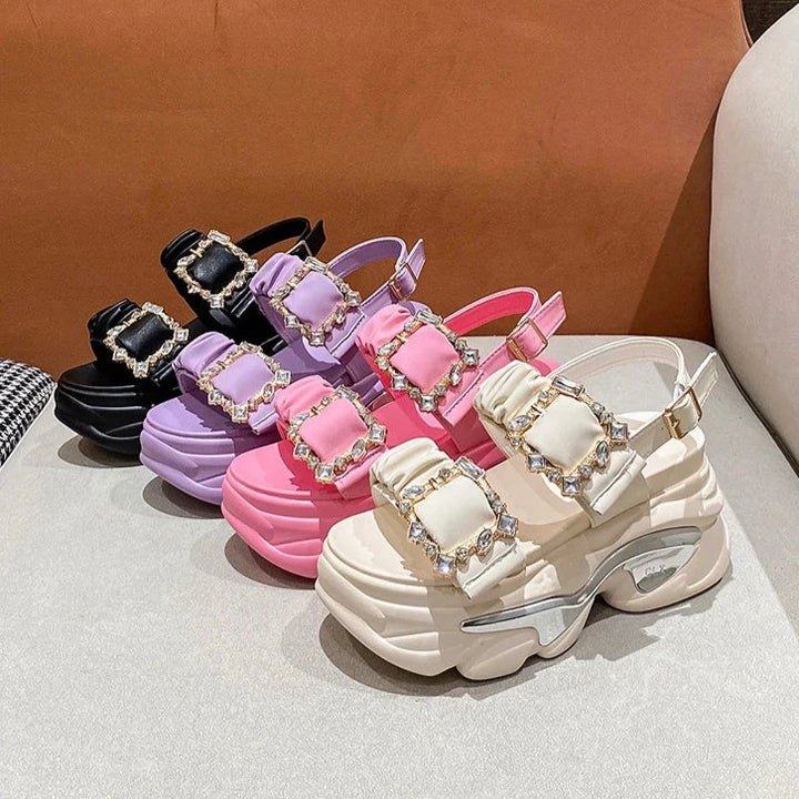 Bling Chunky Wedge Sandals Pastel Kitten