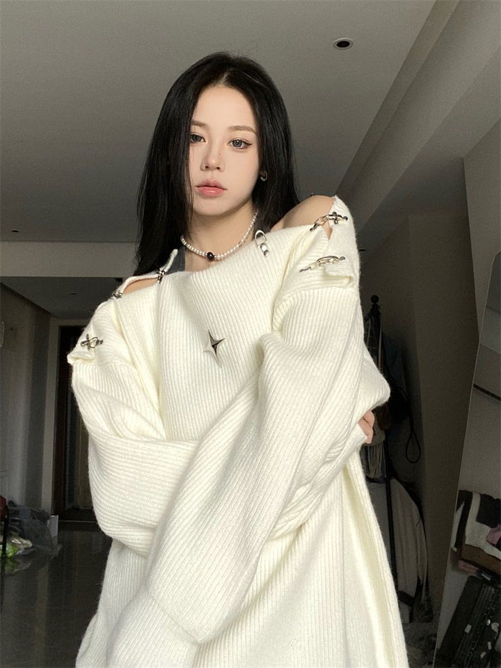 Off Shoulder Korean Y2K Sweater Pastel Kitten