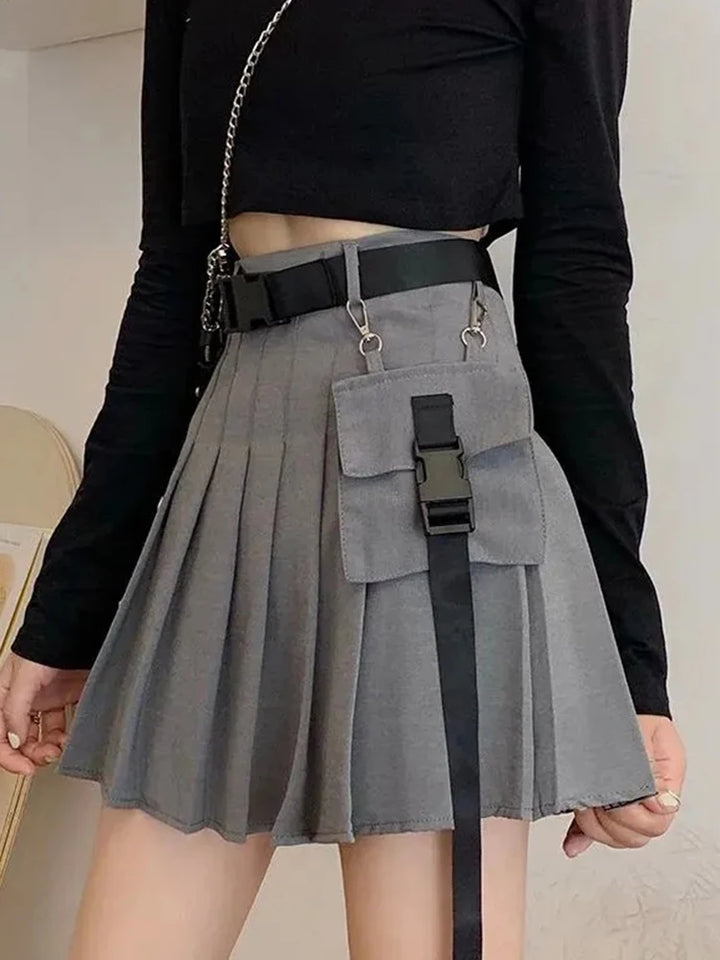 Cyberpunk Pleated Cargo Mini Skirt Pastel Kitten