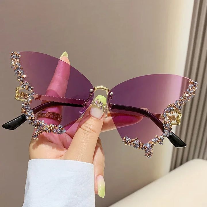 Cute Luxury Rimless Sunglasses Pastel Kitten