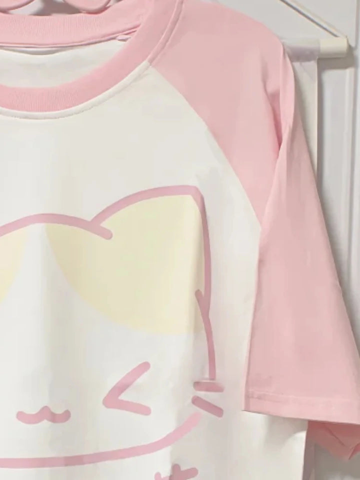 Kawaii Pastel Cat Loose T-Shirt Pastel Kitten