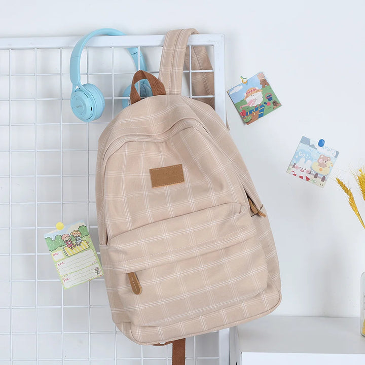 Casual Striped School Backpack Pastel Kitten