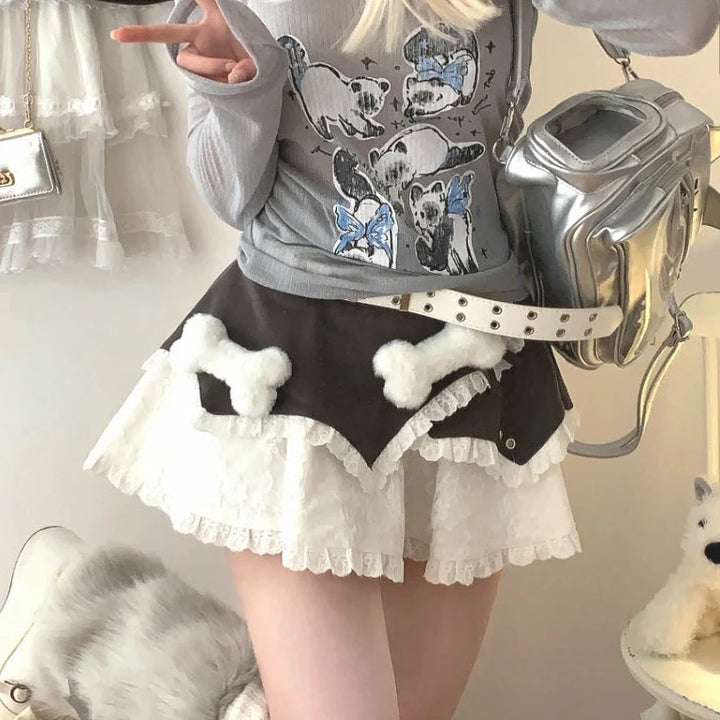 Y2K Kawaii Punk Mini Skirt Pastel Kitten