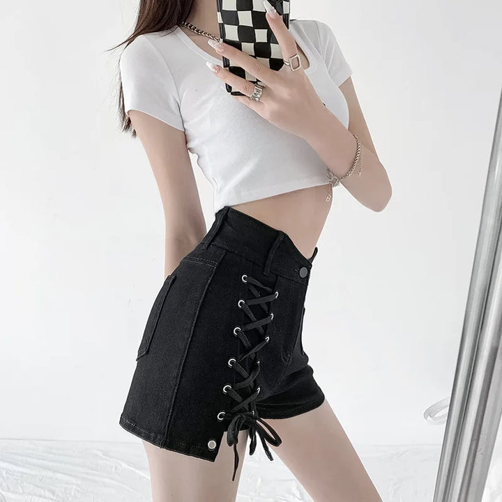 Korean High Waist Jean Shorts Pastel Kitten