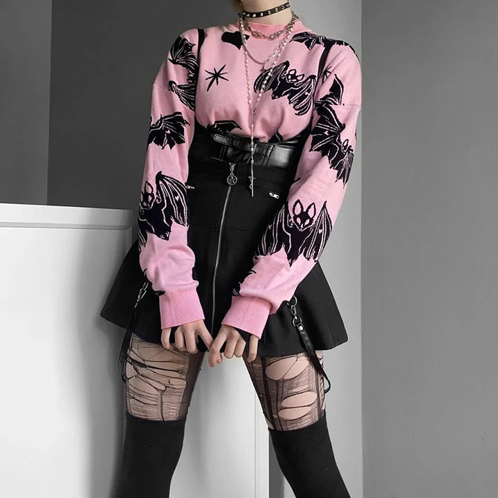 Pink Bat Y2K Gothic Sweater Pastel Kitten