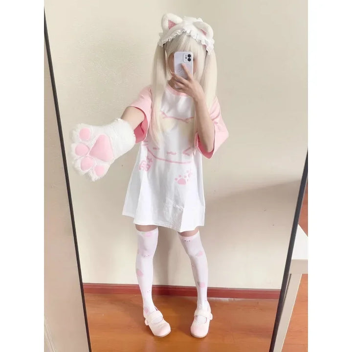 Y2K Kawaii Loose T-Shirt Pastel Kitten