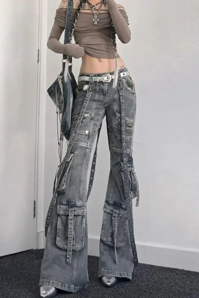 Y2K Grunge Slim Jeans Pastel Kitten