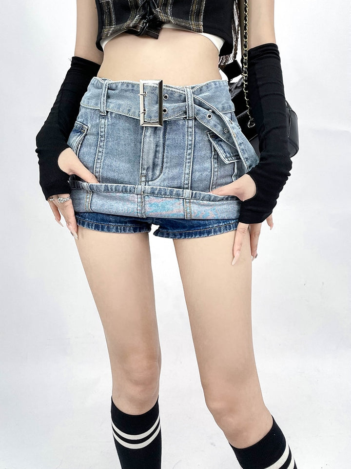 Y2K Denim Skirt Shorts Pastel Kitten