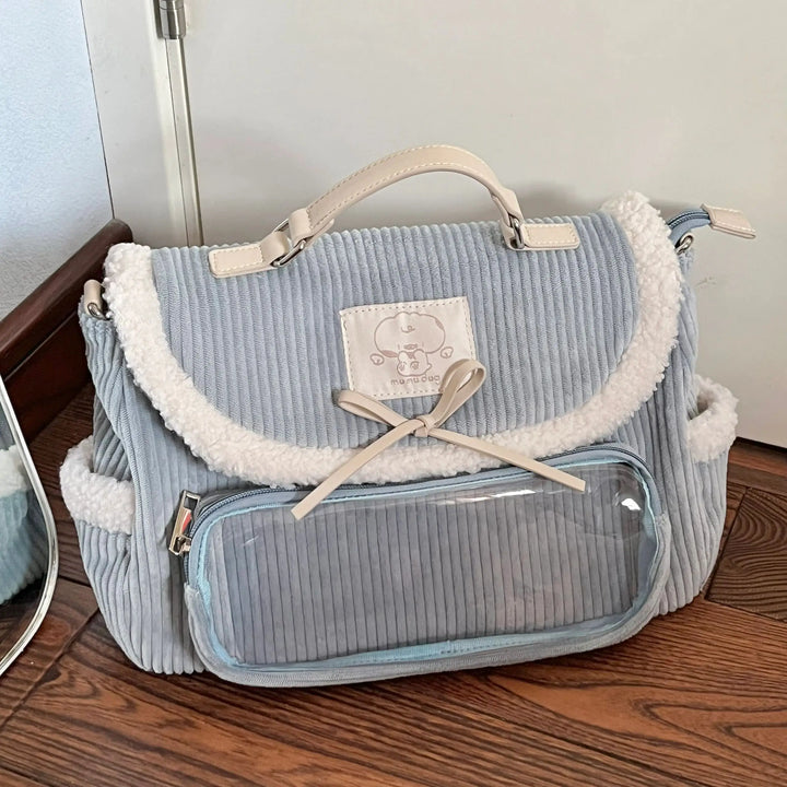 Cute Corduroy Messenger Bag Pastel Kitten