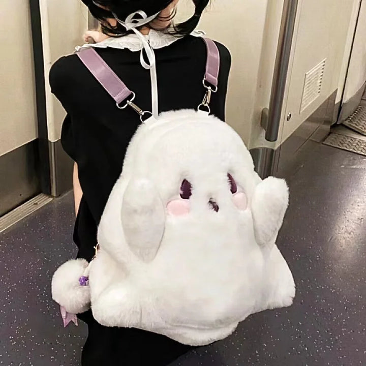 Cute Ghost Fluffy Backpack Pastel Kitten