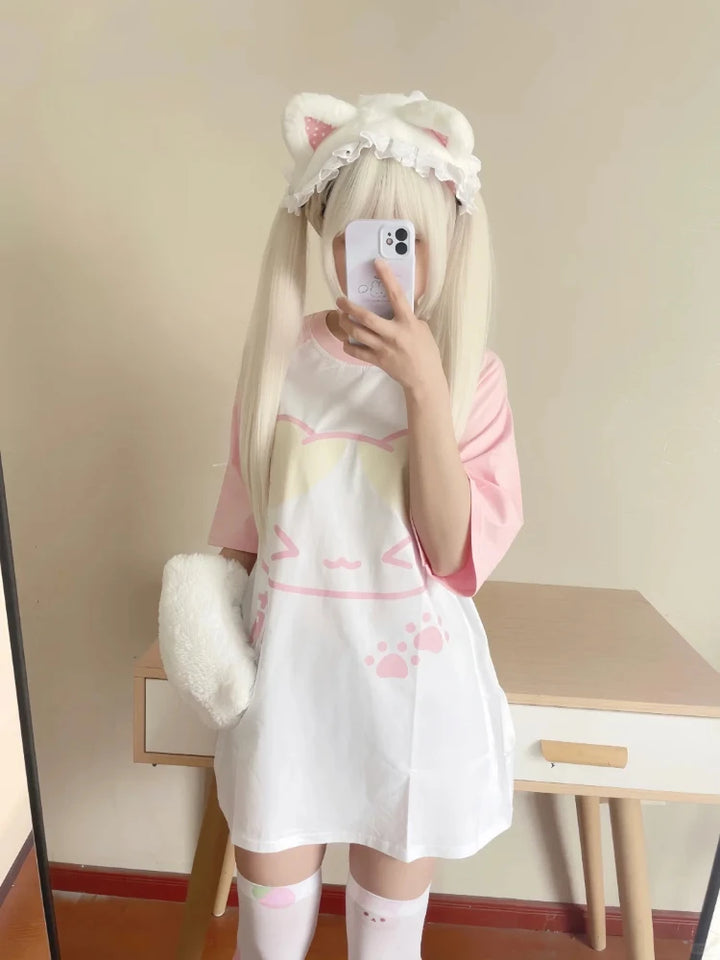 Kawaii Pastel Cat Loose T-Shirt Pastel Kitten