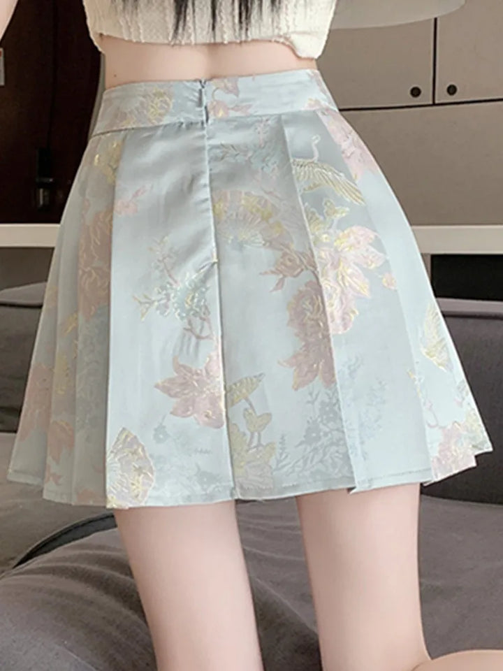 Cute Chinese Style Embroidered Skirt Pastel Kitten