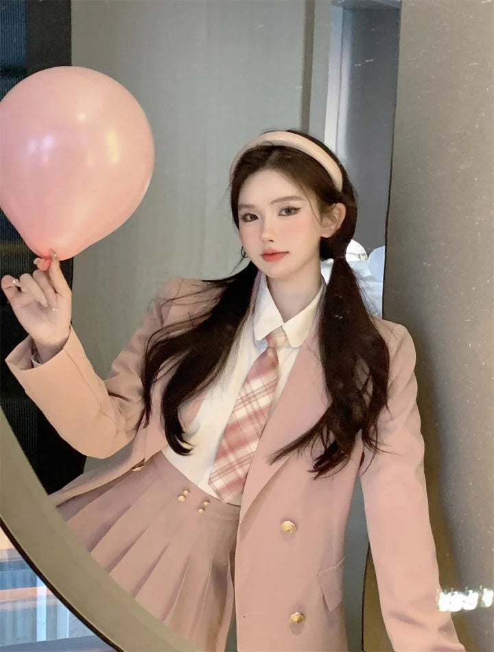 Kawaii School Uniform Outfit Set- Blazer, Shirt & Mini Skirt Pastel Kitten