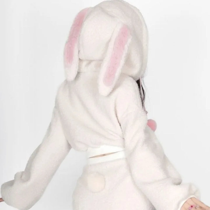 Kawaii Fluffy Rabbit Outfit Set - Hoodie & Skirt Pastel Kitten