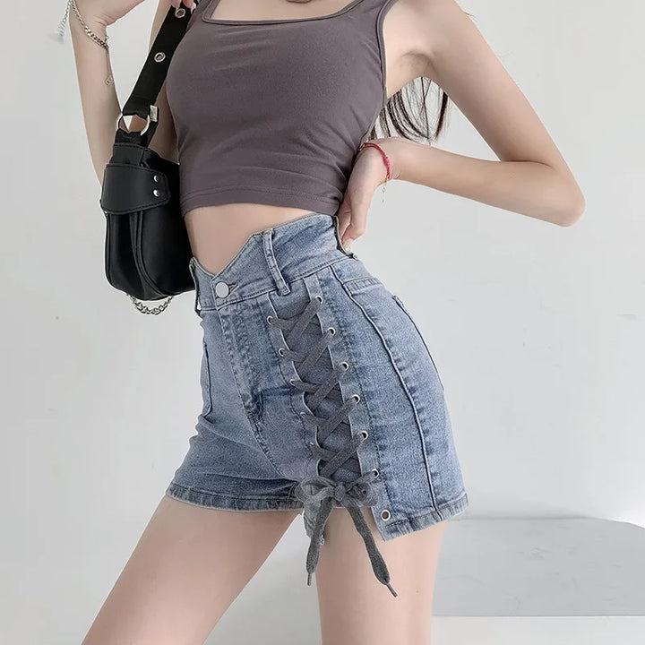 Korean High Waist Jean Shorts Pastel Kitten