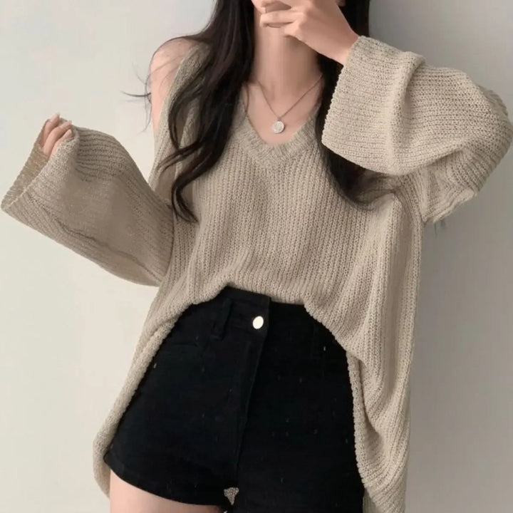 Casual Loose Off-Shoulder Knit Jumper Pastel Kitten