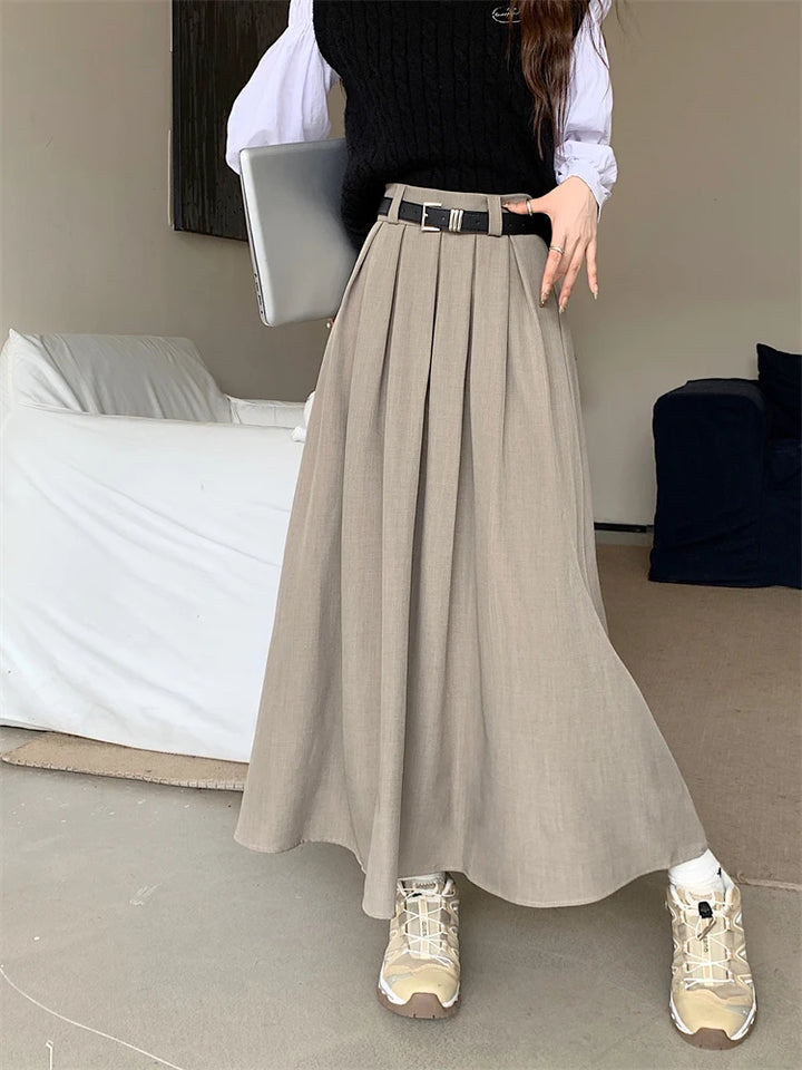 Korean Pleated Midi Skirt Pastel Kitten