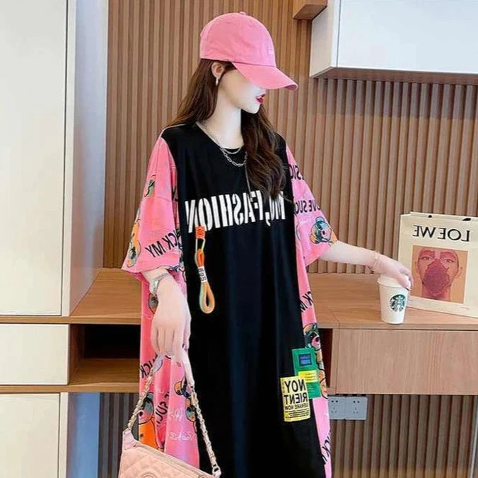 Korean Casual T-Shirt Dress Pastel Kitten