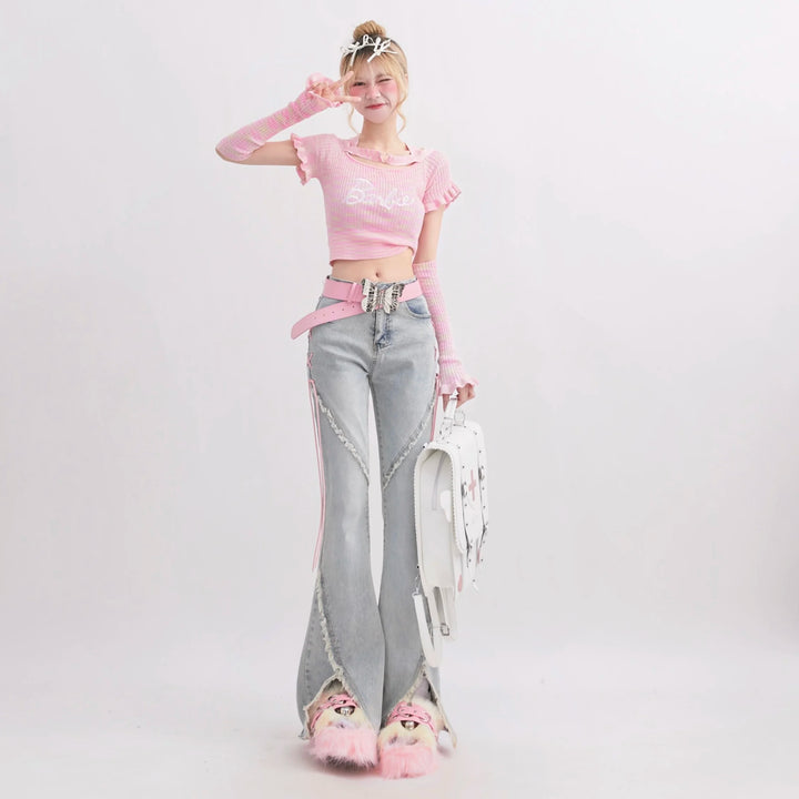 Y2K Loose Flare Jeans Pastel Kitten