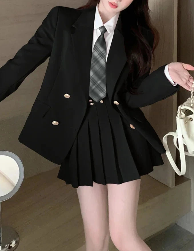 Kawaii School Uniform Outfit Set- Blazer, Shirt & Mini Skirt Pastel Kitten