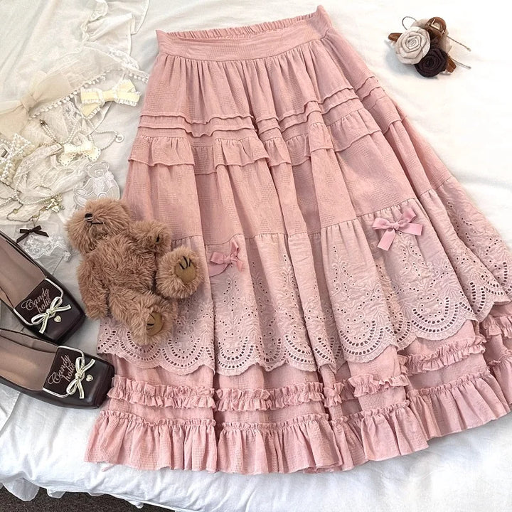 Vintage Embroidered Lolita Skirt Pastel Kitten