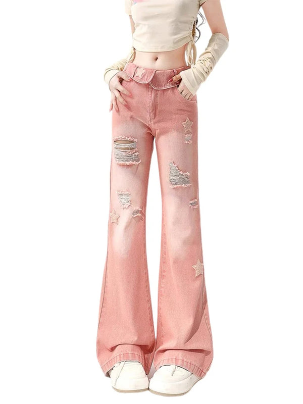 Y2K Kawaii Ripped Jeans Pastel Kitten