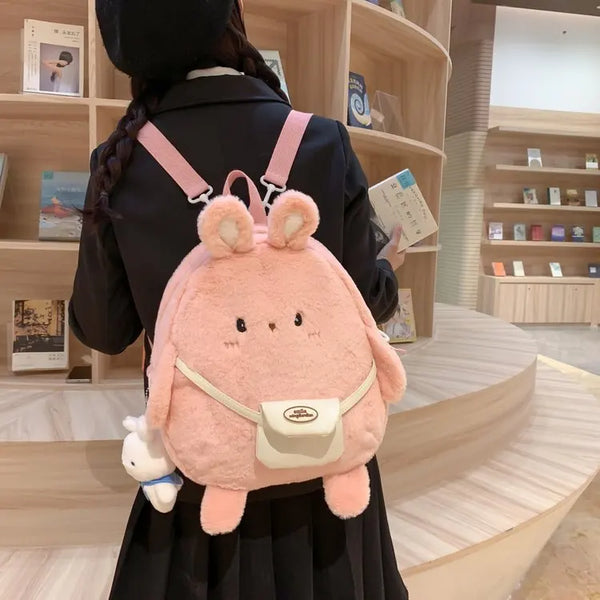 Kawaii Cartoon Plush Rabbit Backpack Pastel Kitten