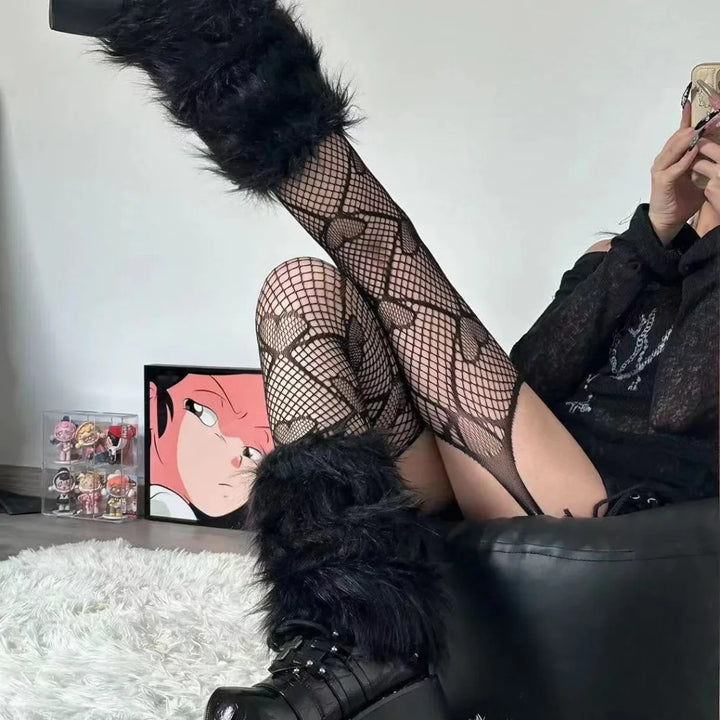 Y2K Cute Heart Fishnets Pastel Kitten