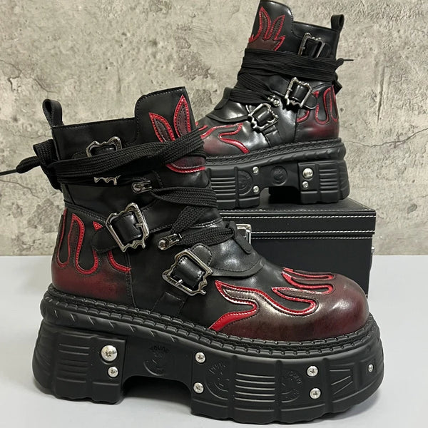 Punk Warm Leather Boots Pastel Kitten