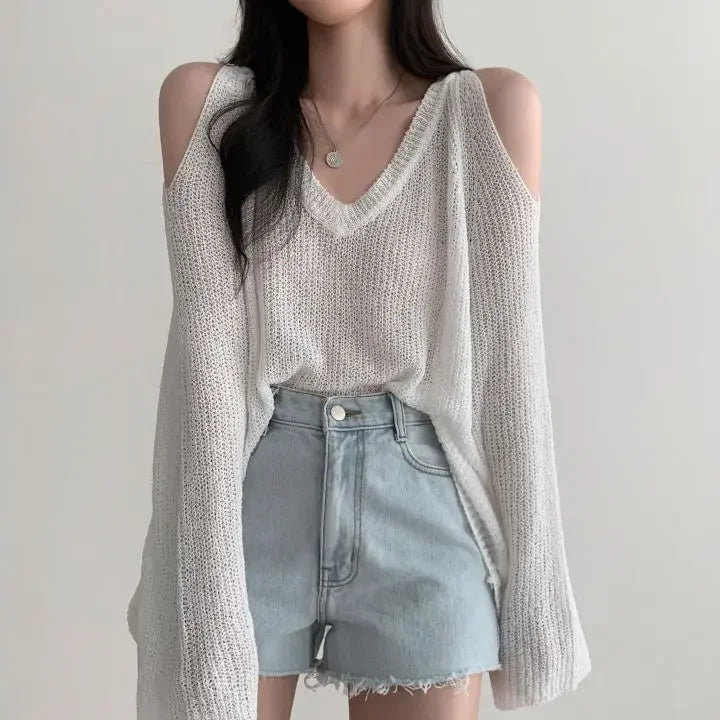 Casual Loose Off-Shoulder Knit Jumper Pastel Kitten