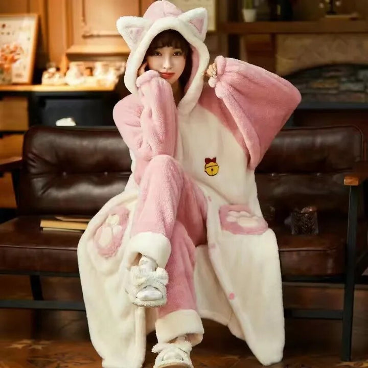 Warm Kawaii Pajamas with Ears Pastel Kitten