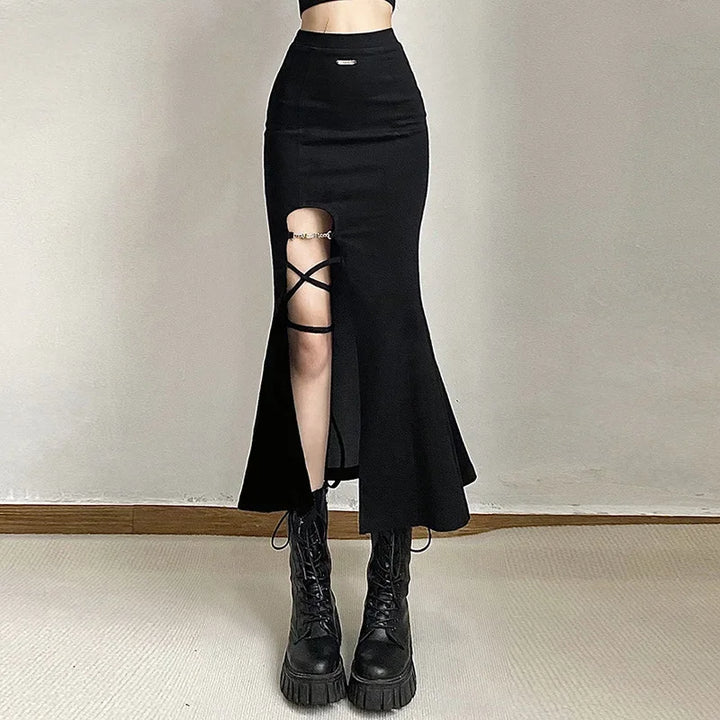 Gothic Long Flared Skirt Pastel Kitten